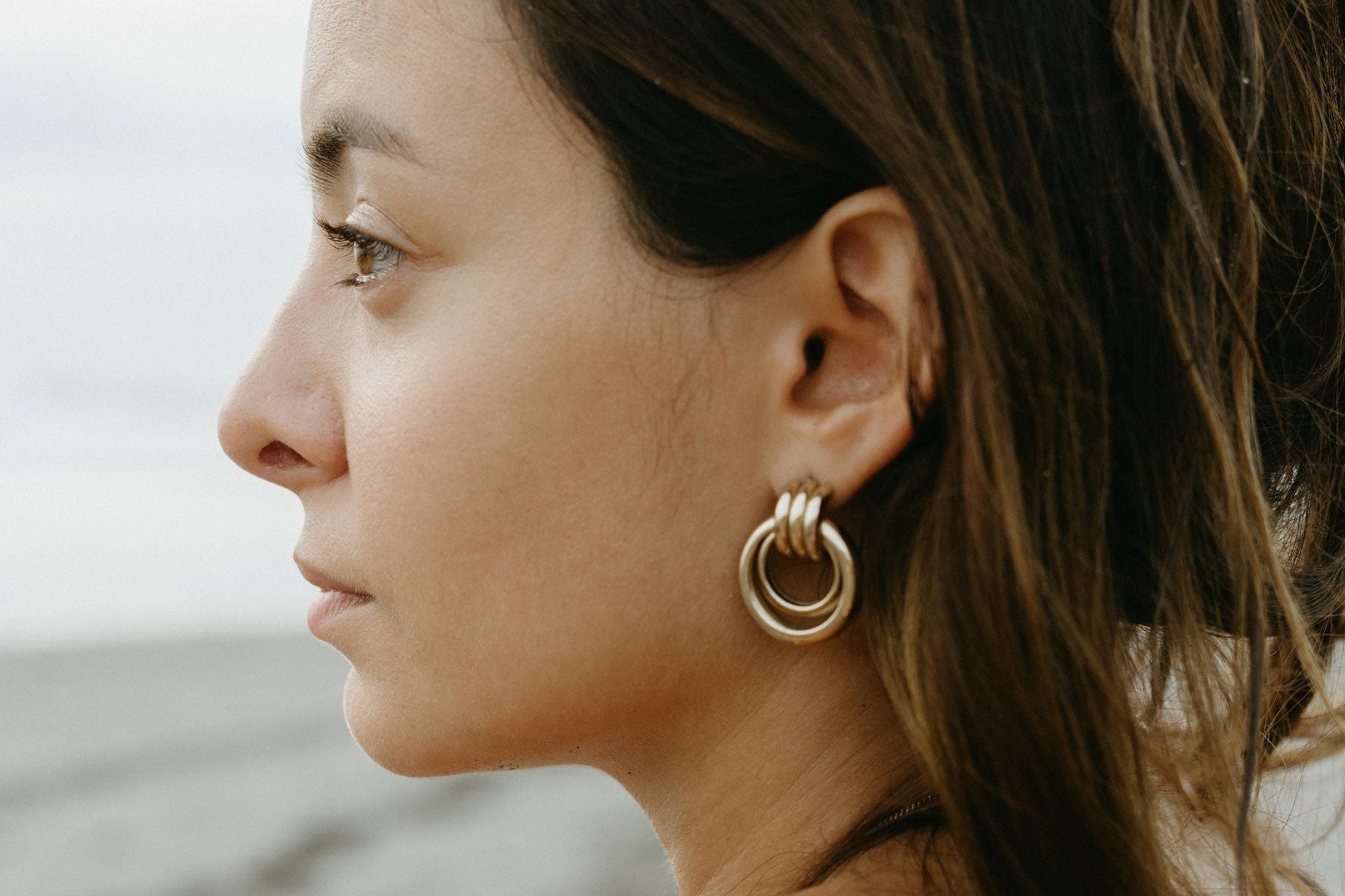 close up of thinking woman side profile